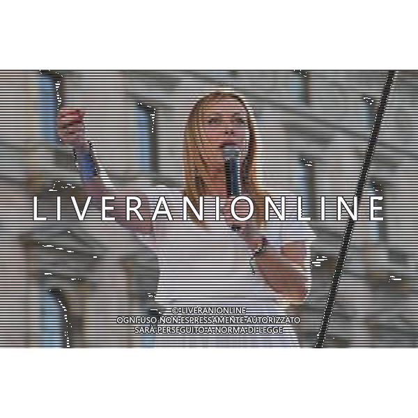 © TVRG Fratelli d\'Italia Giorgia Meloni nella foto Giorgia Meloni Milano 11-09-2022 Presentazione in piazza Duomo dei candidati di Fratelli d\'Italia alle prossime elezioni politiche, presente anche la leader Giorgia Meloni foto Roberto Garavaglia/ag. Aldo Liverani sas