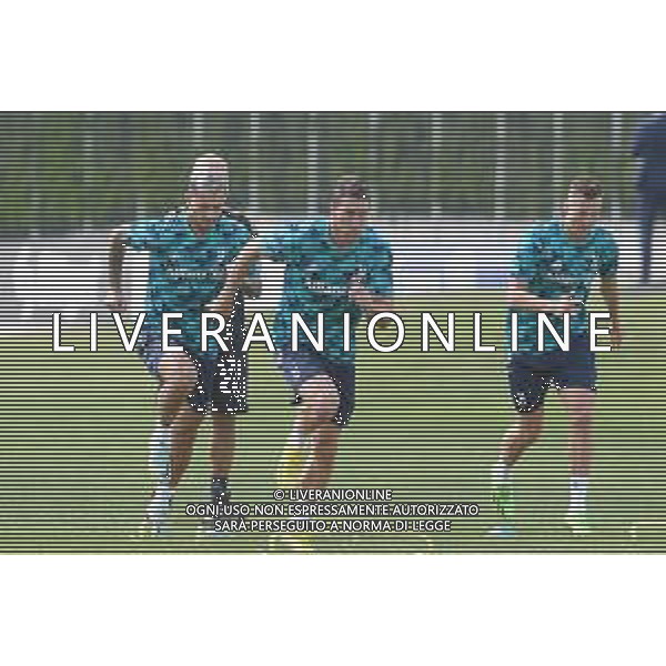 TVMV-Torino 13.09.2022 Continassa © Manuela Viganti/Agenzia Aldo Liverani Allenamento rifinitura Champions League 2022/2023 Juventus vs Benfica Nella foto: leandro paredes, dusan vlahovic e arkadiusz milik /AGENZIA ALDO LIVERANI SAS