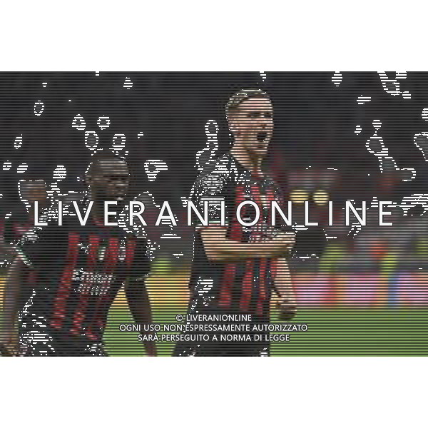 Alexis Saelemaekers (Milan) esulta dopo il gol del 2 a 0 Milan vs Dinamo Zagabria Milano 14-09-2022 Stadio Giuseppe Meazza - San Siro UEFA Champions League fase a gironi gruppo E - 2a giornata foto Roberto Garavaglia/ag. Aldo Liverani sas /AGENZIA ALDO LIVERANI SAS