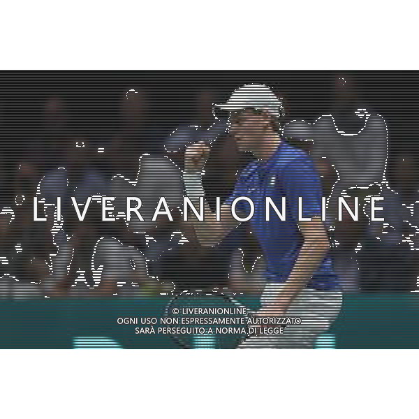 Coppa Davis by Rakuten 2022 - Jannik Sinner Italia vs Francisco Cerundolo Argentina del 16/09/2020 UnipolSai Arena di Bologna - nella foto: esultanza Jannik Sinner in azione ©Claudio Zamagni/Agenzia Aldo Liverani