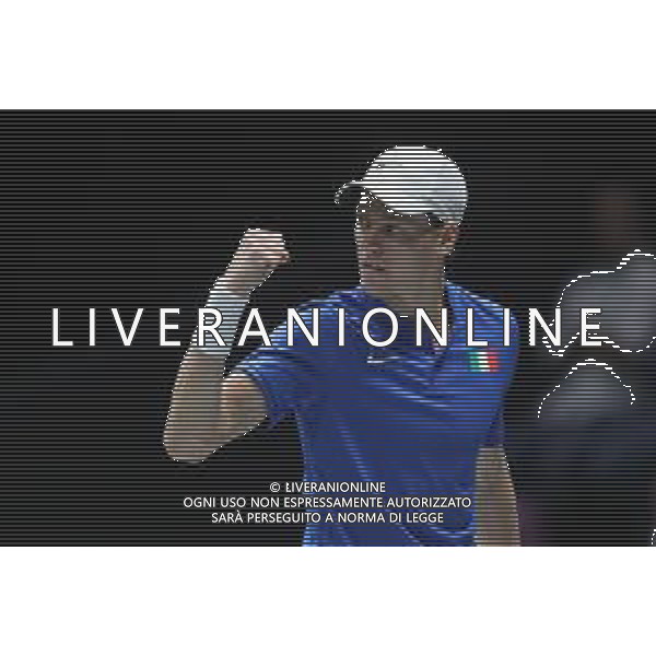 Coppa Davis by Rakuten 2022 - Jannik Sinner Italia vs Francisco Cerundolo Argentina del 16/09/2020 UnipolSai Arena di Bologna - nella foto: esultanza Jannik Sinner ©Claudio Zamagni/Agenzia Aldo Liverani