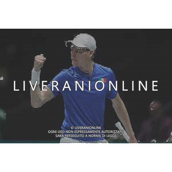 Coppa Davis by Rakuten 2022 - Jannik Sinner Italia vs Francisco Cerundolo Argentina del 16/09/2020 UnipolSai Arena di Bologna - nella foto: esultanza Jannik Sinner ©Claudio Zamagni/Agenzia Aldo Liverani /AGENZIA ALDO LIVERANI SAS