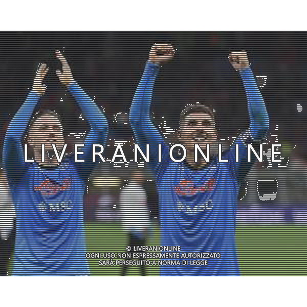 esultanza finale Piotr Zielinski (Napoli) e Giovanni Di Lorenzo (Napoli) Milan vs Napoli Milano 18-09-2022 Stadio Giuseppe Meazza - San Siro Campionato Serie A TIM - 6a giornata foto Roberto Garavaglia/ag. Aldo Liverani sas/AGENZIA ALDO LIVERANI SAS
