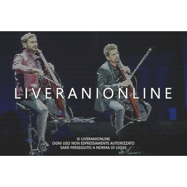 The two cellists Luka Sulic and Stjepan Hauser know by theirs stage name 2Cellos songs on a stage for the last time in their career during their World Tour at Arena di Verona in Verona, Italy, on 22 September 2022 ©Roberto Tommasini / Ag. Aldo Liverani Sas