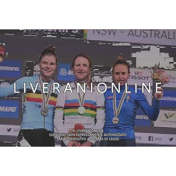 24-09-2022 World Championships Elite Women; 2022, Olanda; 2022, Belgium; 2022, Italia; Van Vleuten, Annemiek; Kopecky, Lotte; Persico, Silvia; Wollongong; ©SIROTTI/AGENZIA ALDO LIVERANI SAS