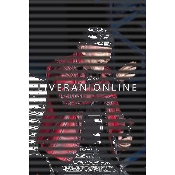 The Italian singer Vasco Rossi sings on stage during his live performs at La Maura raceways in Milan, for his No Stop Live 2022, Milan Italy, on 24 May 2022