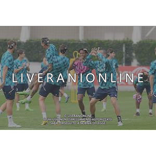 TVMV-Torino 04.10.2022 Continassa © Manuela Viganti/Agenzia Aldo Liverani Allenamento rifinitura Champions League 2022/2023 Juventus vs Maccabi Haifa Nella foto: leonardo bonucci e juan cuadrado, angel di maria e dusan vlahovic ©Viganti/AGENZIA ALDO LIVERANI SAS