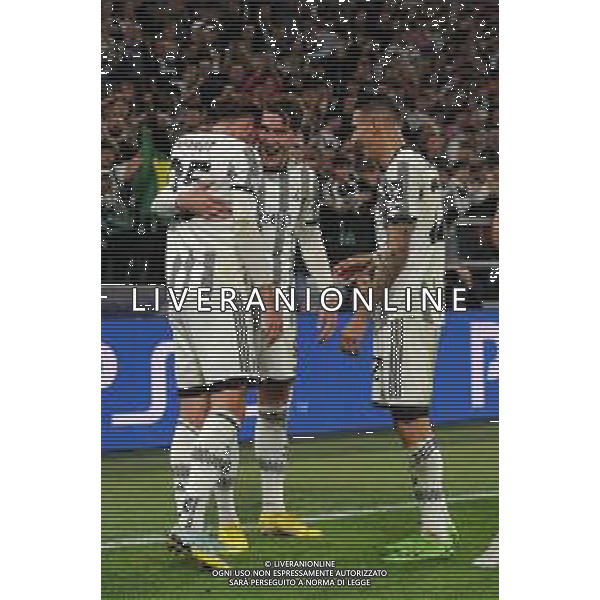 Torino 05.10.2022 Stadio Allianz Stadium ©Manuela Viganti/Agenzia Aldo Liverani Juventus vs Maccabi Haifa Champions League 2022/2023 Gruppo H Giornata 3 di 6 Nella foto: esultanza adrien rabiot, angel di maria e dusan vlahovic dopo il gol ©/AGENZIA ALDO LIVERANI SAS