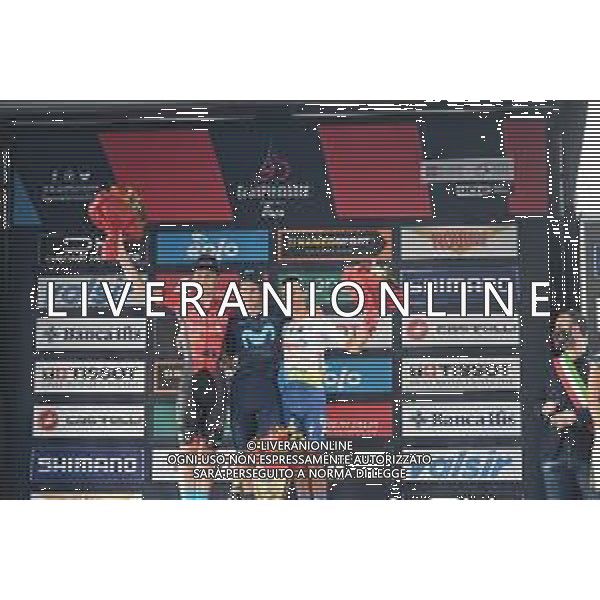 06-10-2022 Giro Del Piemonte; 2022, Movistar; 2022, Bahrain - Victorious; 2022, Totalenergie; Garcia Cortina, Ivan; Mohoric, Matej; Vuillermoz, Alexis; Beinasco; ©SIROTTI/AGENZIA ALDO LIVERANI SAS