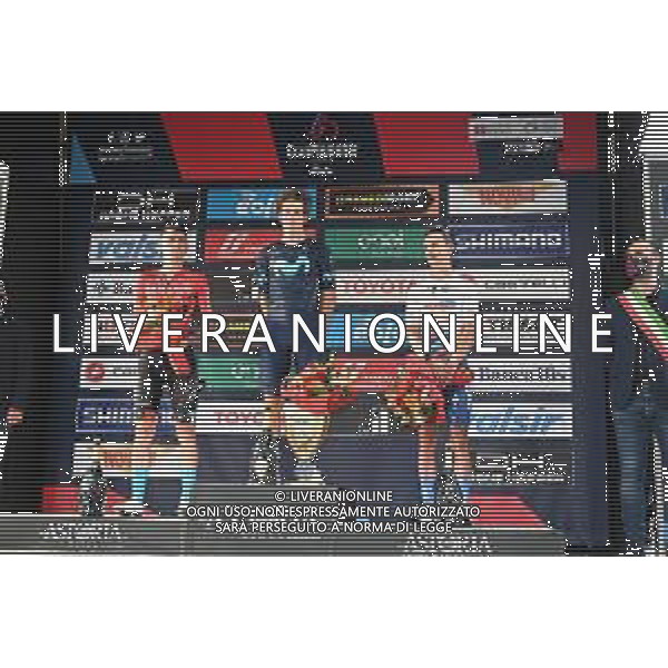 06-10-2022 Giro Del Piemonte; 2022, Movistar; 2022, Bahrain - Victorious; 2022, Totalenergie; Garcia Cortina, Ivan; Mohoric, Matej; Vuillermoz, Alexis; Beinasco; ©SIROTTI/AGENZIA ALDO LIVERANI SAS