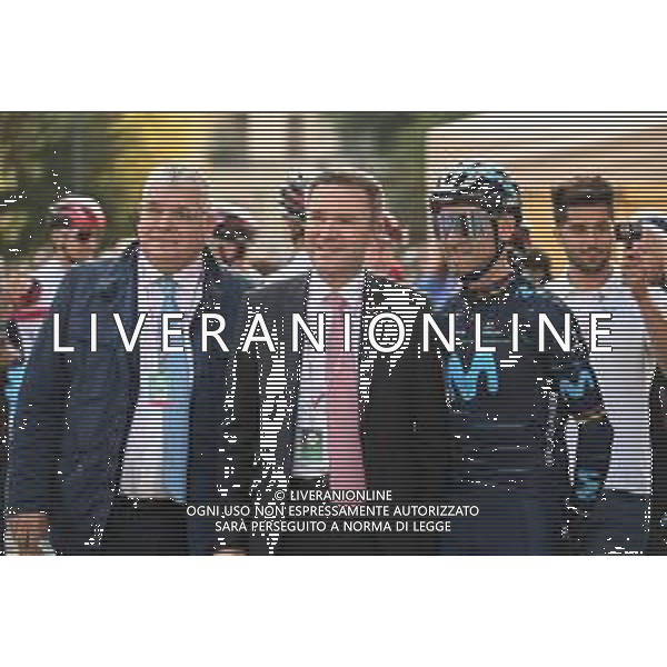 08-10-2022 Giro Di Lombardia; 2022, Movistar; Valverde, Alejandro; Lappartient, David; Della Casa, Enrico; Bergamo; ©SIROTTI/AGENZIA ALDO LIVERANI SAS