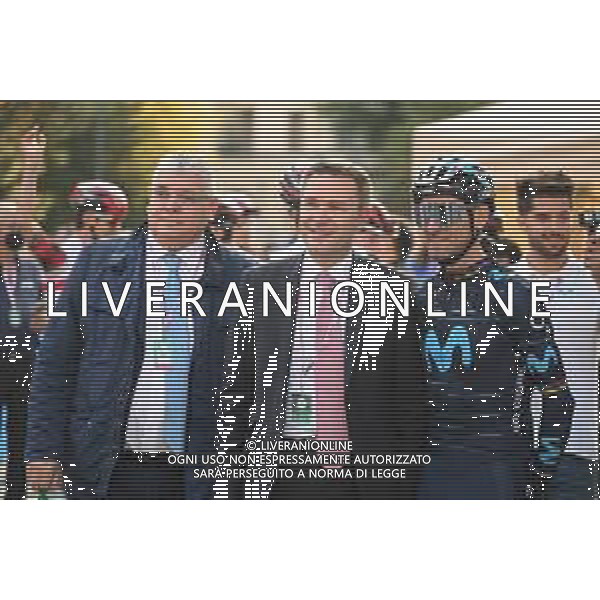 08-10-2022 Giro Di Lombardia; 2022, Movistar; Valverde, Alejandro; Lappartient, David; Della Casa, Enrico; Bergamo; ©SIROTTI/AGENZIA ALDO LIVERANI SAS