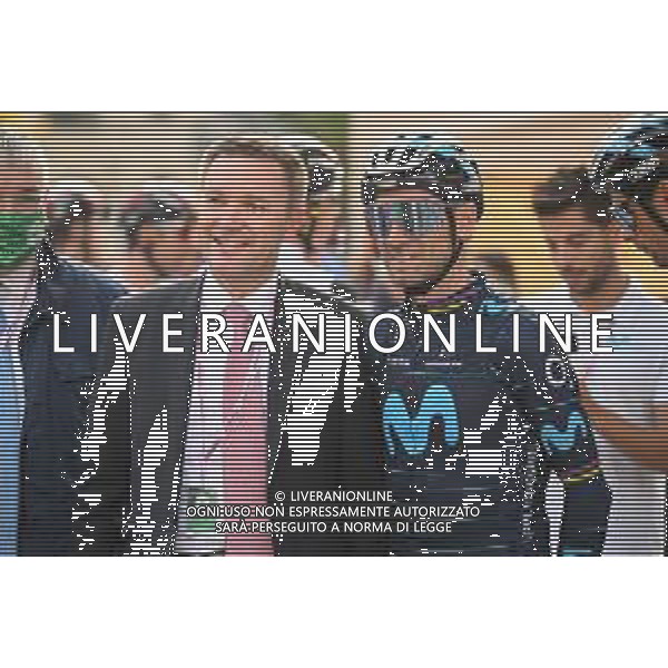 08-10-2022 Giro Di Lombardia; 2022, Movistar; Valverde, Alejandro; Lappartient, David; Bergamo; ©SIROTTI/AGENZIA ALDO LIVERANI SAS