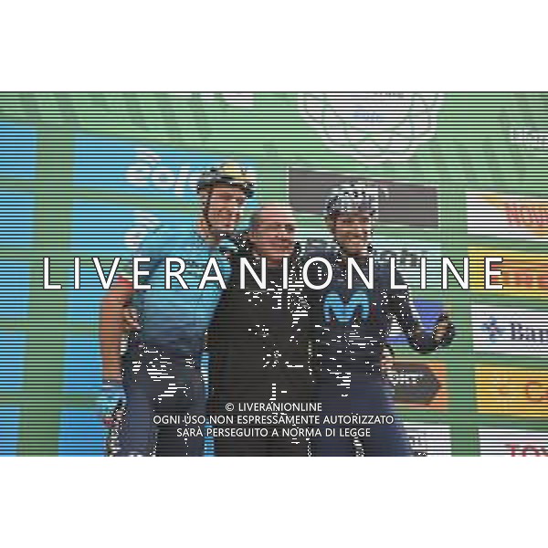 08-10-2022 Giro Di Lombardia; 2022, Movistar; 2022, Astana - Qazaqstan; Valverde, Alejandro; Nibali, Vincenzo; Vegni, Mauro; Bergamo; ©SIROTTI/AGENZIA ALDO LIVERANI SAS