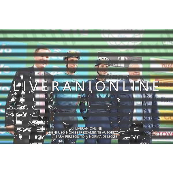 08-10-2022 Giro Di Lombardia; 2022, Movistar; 2022, Astana - Qazaqstan; Valverde, Alejandro; Nibali, Vincenzo; Lappartient, David; Della Casa, Enrico; Bergamo; ©SIROTTI/AGENZIA ALDO LIVERANI SAS