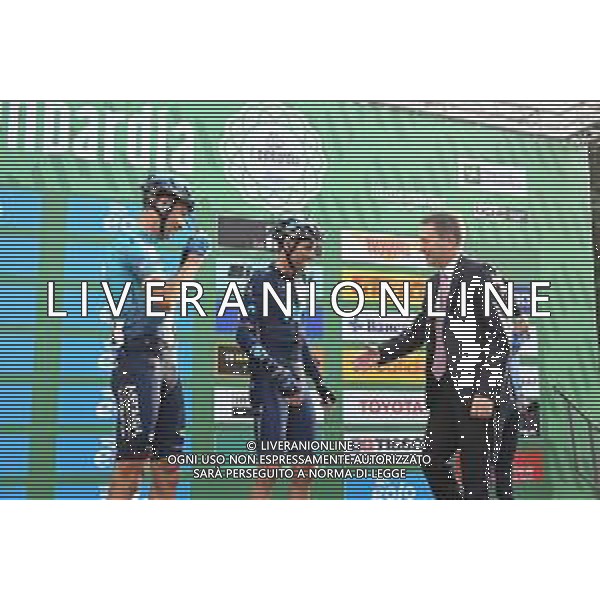 08-10-2022 Giro Di Lombardia; 2022, Movistar; 2022, Astana - Qazaqstan; Valverde, Alejandro; Nibali, Vincenzo; Lappartient, David; Bergamo; ©SIROTTI/AGENZIA ALDO LIVERANI SAS