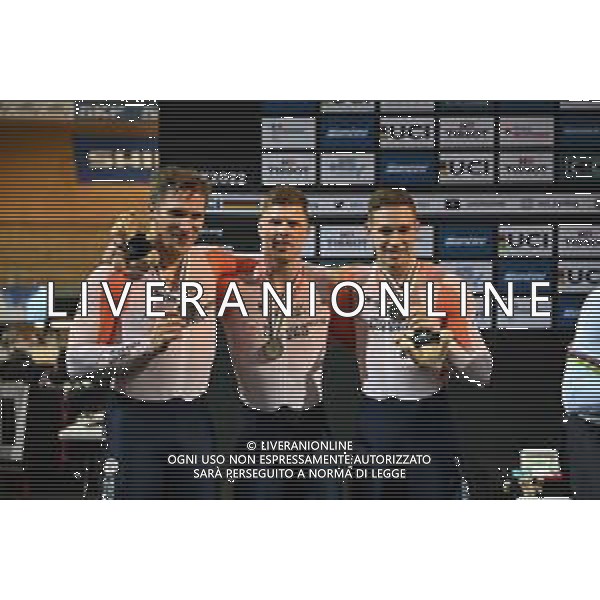 12-10-2022 World Championships Track; Giornata 01; 2022, Olanda; Van Den Berg, Roy; Lavreysen, Harrie; Hoogland, Jeffrey; Saint Quentin En Yvelines; ©SIROTTI / AGENZIA ALDO LIVERANI SAS