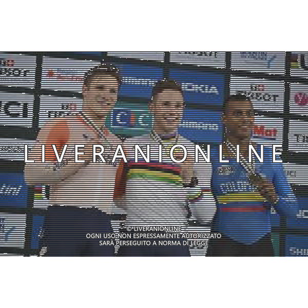 13-10-2022 World Championships Elite Track; Giornata 02; 2022, Olanda; 2022, Colombia; Lavreysen, Harrie; Hoogland, Jeffrey; Quintero Chavarro, Kevin Santiago; Saint Quentin En Yvelines; ©SIROTTI / AGENZIA ALDO LIVERANI SAS