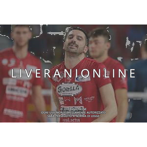 Esultanza di Marco Falaschi - Gioiella Prisma Taranto durante la partita tra WithU Verona e Gioiella Prisma Taranto valida per la quarta giornata del campionato italiano di volley Superlega tenutosi a Verona, Italy il 21 ottobre 2021 presso il Pala AGSM-AIM. ©Tommasini / AGENZIA ALDO LIVERANI SAS