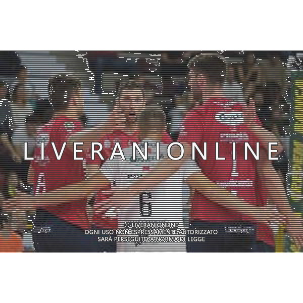 Esultanza di Aimone Alletti - Gioiella Prisma Taranto durante la partita tra WithU Verona e Gioiella Prisma Taranto valida per la quarta giornata del campionato italiano di volley Superlega tenutosi a Verona, Italy il 21 ottobre 2021 presso il Pala AGSM-AIM. ©Tommasini / AGENZIA ALDO LIVERANI SAS
