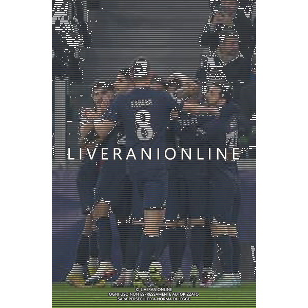 Torino 02.11.2022 Stadio Allianz Stadium ©Manuela Viganti/Agenzia Aldo Liverani Juventus vs Paris Saint Germain Champions League 2022/2023 Gruppo H Giornata 6 di 6 Nella foto: esultanza paris saint germain dopo il gol di kylian Mbappe\' / AGENZIA ALDO LIVERANI SAS