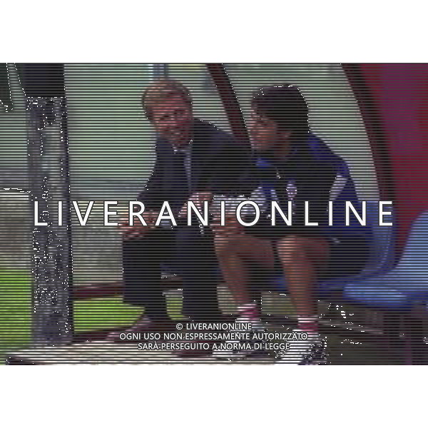 14-09-1997 COMO CAMPIONATO DI CALCIO SERIE C1 COMO-LUMEZZANE 1-1 NELLA FOTO ENRICO PREZIOSI PRESIDENTE COMO CALCIO CON L\'ALLENATORE MARIO BERETTA AG ALDO LIVERANI SAS