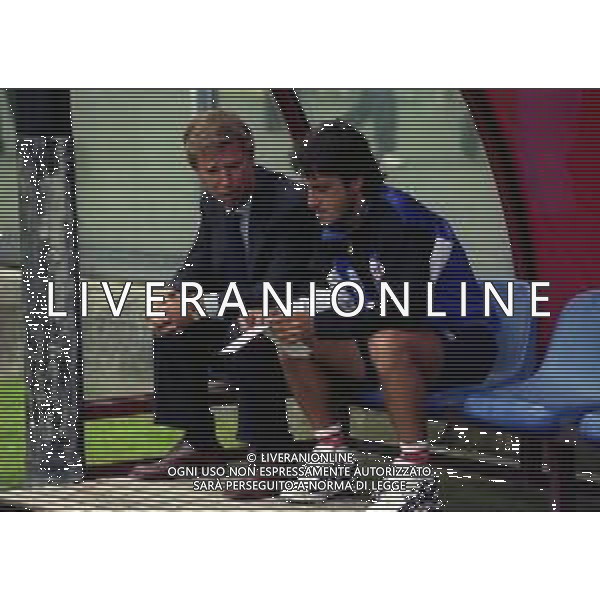 14-09-1997 COMO CAMPIONATO DI CALCIO SERIE C1 COMO-LUMEZZANE 1-1 NELLA FOTO ENRICO PREZIOSI PRESIDENTE COMO CALCIO CON L\'ALLENATORE MARIO BERETTA AG ALDO LIVERANI SAS