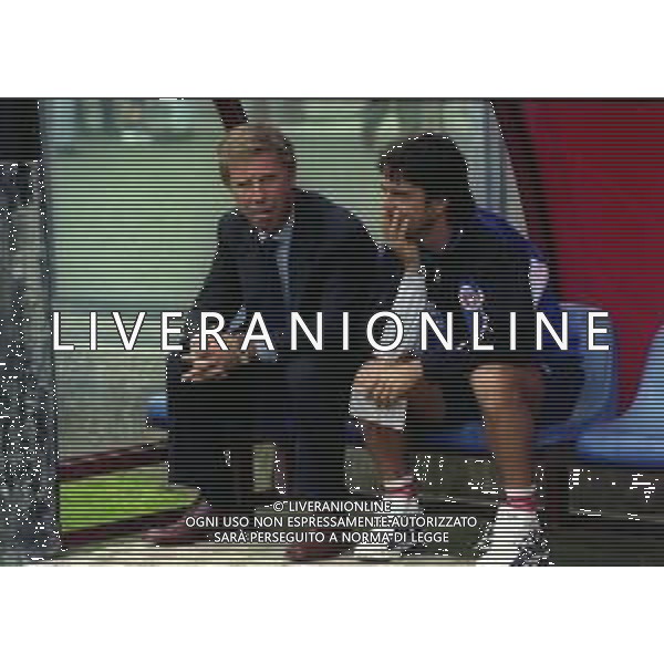 14-09-1997 COMO CAMPIONATO DI CALCIO SERIE C1 COMO-LUMEZZANE 1-1 NELLA FOTO ENRICO PREZIOSI PRESIDENTE COMO CALCIO CON L\'ALLENATORE MARIO BERETTA AG ALDO LIVERANI SAS