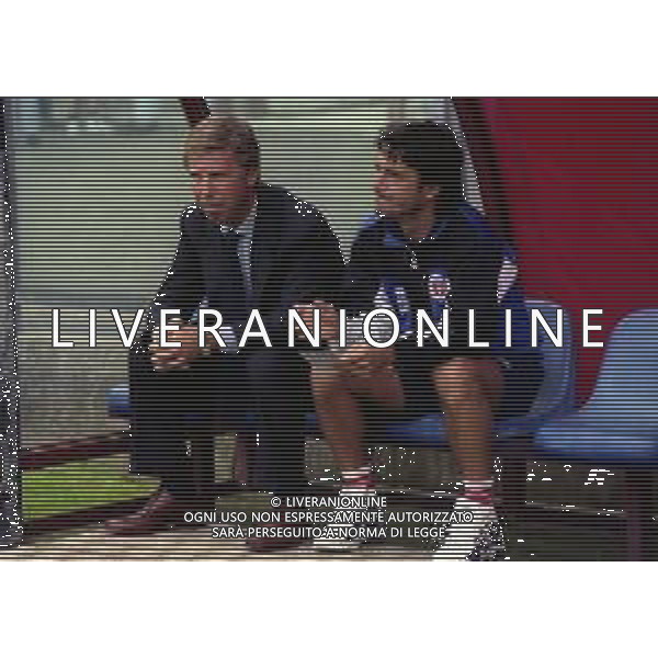 14-09-1997 COMO CAMPIONATO DI CALCIO SERIE C1 COMO-LUMEZZANE 1-1 NELLA FOTO ENRICO PREZIOSI PRESIDENTE COMO CALCIO CON L\'ALLENATORE MARIO BERETTA AG ALDO LIVERANI SAS