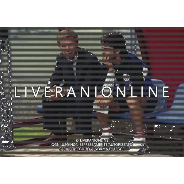 14-09-1997 COMO CAMPIONATO DI CALCIO SERIE C1 COMO-LUMEZZANE 1-1 NELLA FOTO ENRICO PREZIOSI PRESIDENTE COMO CALCIO CON L\'ALLENATORE MARIO BERETTA AG ALDO LIVERANI SAS