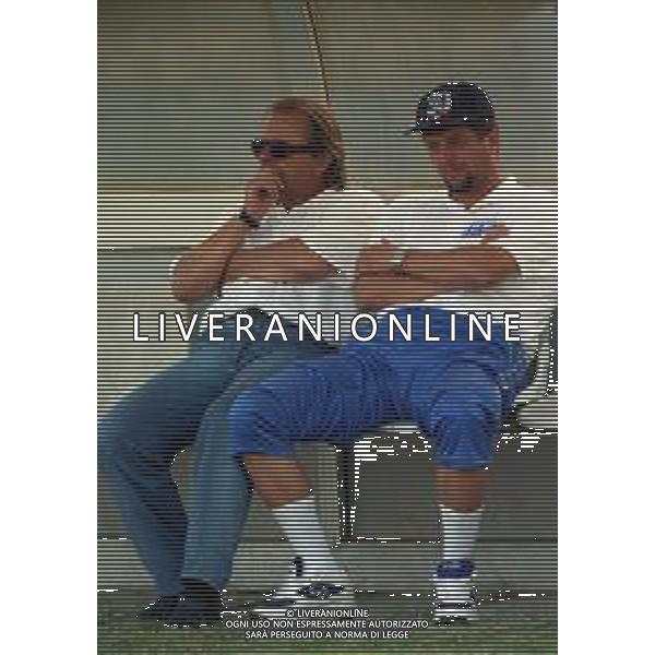 1998-1999 BRESCIA CALCIO NELLA FOTO GINO CORIONI PRESIDENTE BRESCIA CALCIO CON L\'ALLENATORE SILVIO BALDINI AG ALDO LIVERANI SAS