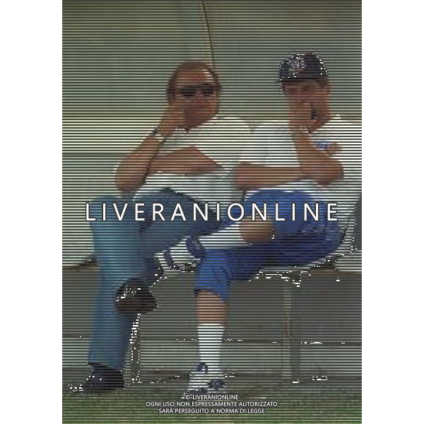 1998-1999 BRESCIA CALCIO NELLA FOTO GINO CORIONI PRESIDENTE BRESCIA CALCIO CON L\'ALLENATORE SILVIO BALDINI AG ALDO LIVERANI SAS