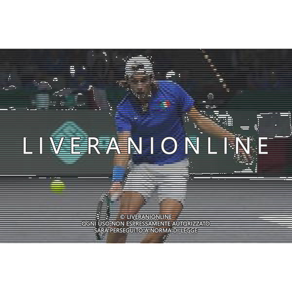 MALAGA, SPAIN - NOVEMBER 24: Lorenzo Musetti during the Davis Cup by Rakuten Finals 2022 quarter-finals match between Italy and Usa at Palacio de los Deportes Jose Maria Martin Carpena on November 24, 2022 in Malaga, Spain ©Andrea Rosito / AGENZIA ALDO LIVERANI SAS