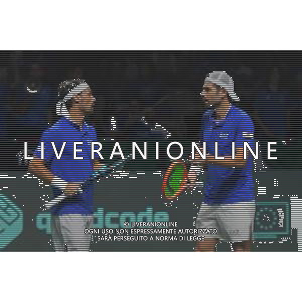 MALAGA, Spagna 24 Novembre Fabio Fognini e Simone Bolelli durante i quarti di finale di Davis Cup by Rakuten Finals 2022 al Palacio de los Deportes Jose Maria Martin Carpena di Malaga ©Andrea Rosito / AGENZIA ALDO LIVERANI SAS