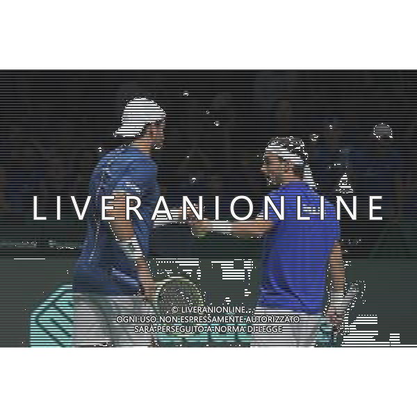 MALAGA, Spagna 26 Novembre 2022 Fognini e Berrettini durante la semifinale di finale di Davis Cup by Rakuten Finals 2022 al Palacio de los Deportes Jose Maria Martin Carpena di Malaga ©Andrea Rosito / AGENZIA AGENZIA ALDO LIVERANI SAS
