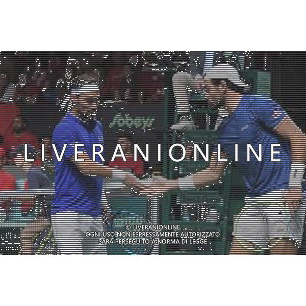 MALAGA, Spagna 26 Novembre 2022 Fognini e Berrettini durante la semifinale di finale di Davis Cup by Rakuten Finals 2022 al Palacio de los Deportes Jose Maria Martin Carpena di Malaga ©Andrea Rosito / AGENZIA AGENZIA ALDO LIVERANI SAS