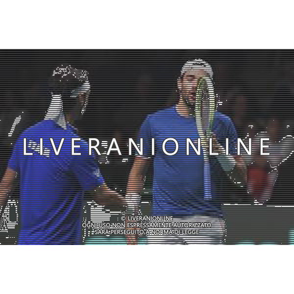 MALAGA, Spagna 26 Novembre 2022 Berrettini e Fognini durante la semifinale di finale di Davis Cup by Rakuten Finals 2022 al Palacio de los Deportes Jose Maria Martin Carpena di Malaga ©Andrea Rosito / AGENZIA AGENZIA ALDO LIVERANI SAS
