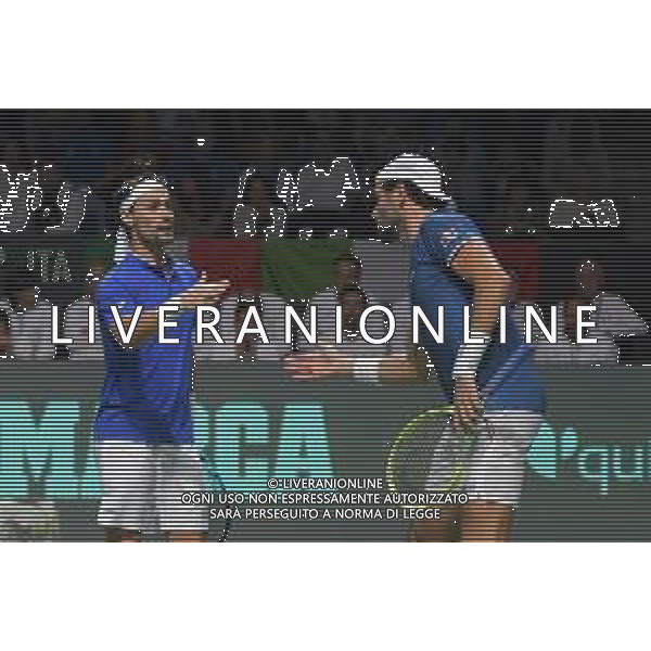 MALAGA, Spagna 26 Novembre 2022 Fognini e Berrettini durante la semifinale di finale di Davis Cup by Rakuten Finals 2022 al Palacio de los Deportes Jose Maria Martin Carpena di Malaga ©Andrea Rosito / AGENZIA AGENZIA ALDO LIVERANI SAS