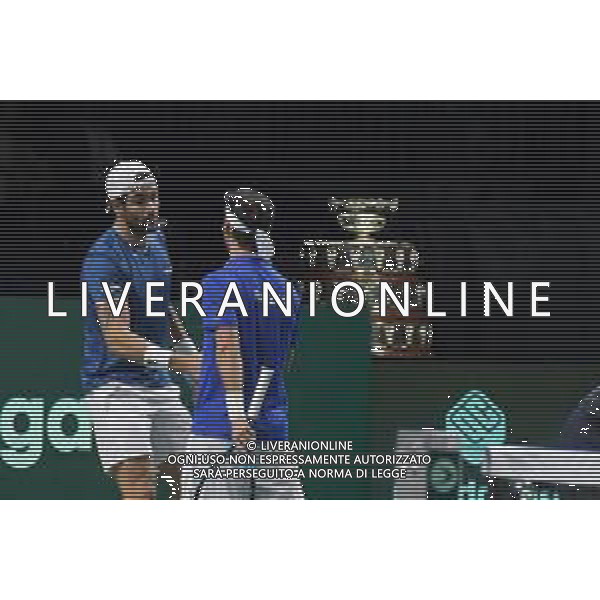 MALAGA, SPAIN - NOVEMBER 26 : Berrettini and Fognini during the Davis Cup by Rakuten Finals 2022 semi-finals match between Italy and Canada at Palacio de los Deportes Jose Maria Martin Carpena on November 24, 2022 in Malaga, Spain ©Andrea Rosito / AGENZIA AGENZIA ALDO LIVERANI SAS