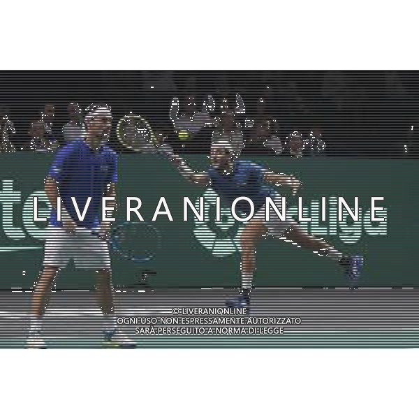 MALAGA, Spagna 26 Novembre 2022 Fognini e Berrettini durante la semifinale di finale di Davis Cup by Rakuten Finals 2022 al Palacio de los Deportes Jose Maria Martin Carpena di Malaga ©Andrea Rosito / AGENZIA AGENZIA ALDO LIVERANI SAS