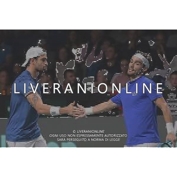 MALAGA, Spagna 26 Novembre 2022 Fognini e Berrettini durante la semifinale di finale di Davis Cup by Rakuten Finals 2022 al Palacio de los Deportes Jose Maria Martin Carpena di Malaga ©Andrea Rosito / AGENZIA AGENZIA ALDO LIVERANI SAS