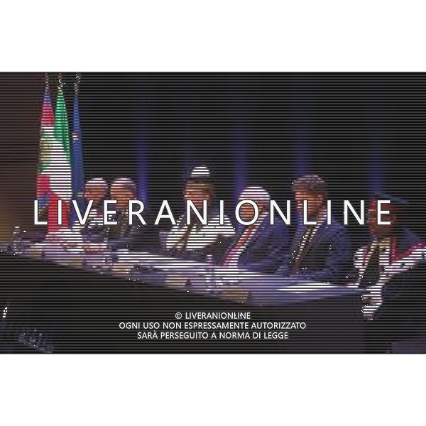 IL PRESIDENTE DELLA REPUBBLICA SERGIO MATTARELLA ALL\'INAUGURAZIONE DELL\'ANNO ACCADEMICO DELL\'UNIVERSITÀ\' \'UNIMORE\' AL TEATRO ARIOSTO DI REGGIO EMILIA 01.12.2022 NELLA FOTO IL RETTORE CARLO PORRO E I DOCENTI ©SANTANDREA / AGENZIA ALDO LIVERANI SAS