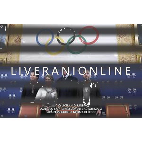 TVRG Conferenza stampa CIO e Milano Cortina 2026 nella foto da SX Christophe Dubi, Sari Essayah, Giovanni Malago\' e Andrea Varnier Milano 14-12-2022 Conferenza stampa presso la Sala dell\'Orologio di Palazzo Marino con alcuni rappresentanti del CIO Comitato Olimpico Internazionale e del comitato organizzatore dei Giochi Olimpici e Paralimpici di Milano Cortina 2026 foto Roberto Garavaglia/ag. Aldo Liverani sas/ AGENZIA ALDO LIVERANI SAS