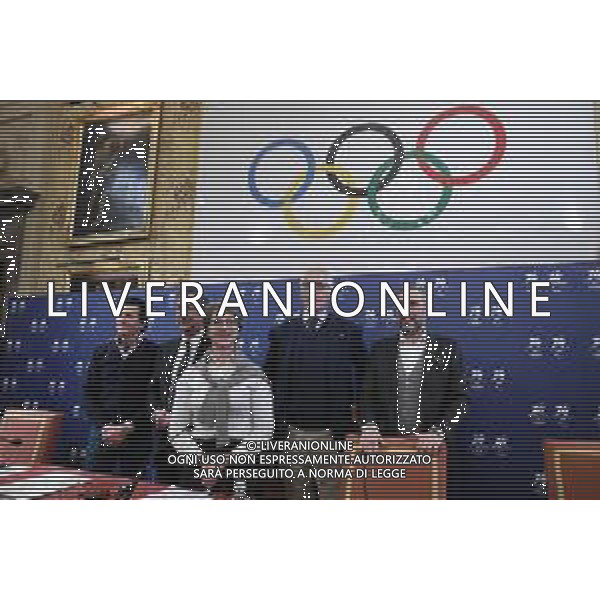 TVRG Conferenza stampa CIO e Milano Cortina 2026 nella foto da SX Christophe Dubi, Giuseppe Sala, Sari Essayah, Giovanni Malago\' e Andrea Varnier Milano 14-12-2022 Conferenza stampa presso la Sala dell\'Orologio di Palazzo Marino con alcuni rappresentanti del CIO Comitato Olimpico Internazionale e del comitato organizzatore dei Giochi Olimpici e Paralimpici di Milano Cortina 2026 foto Roberto Garavaglia/ag. Aldo Liverani sas/ AGENZIA ALDO LIVERANI SAS