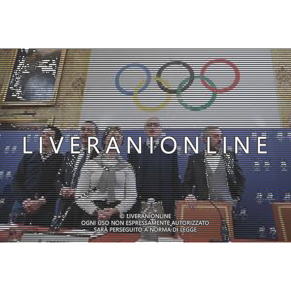 TVRG Conferenza stampa CIO e Milano Cortina 2026 nella foto da SX Christophe Dubi, Giuseppe Sala, Sari Essayah, Giovanni Malago\' e Andrea Varnier Milano 14-12-2022 Conferenza stampa presso la Sala dell\'Orologio di Palazzo Marino con alcuni rappresentanti del CIO Comitato Olimpico Internazionale e del comitato organizzatore dei Giochi Olimpici e Paralimpici di Milano Cortina 2026 foto Roberto Garavaglia/ag. Aldo Liverani sas/ AGENZIA ALDO LIVERANI SAS