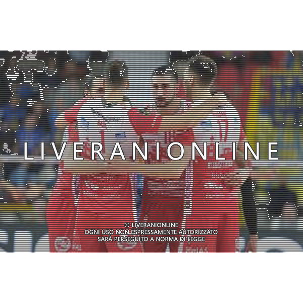 Esultanza di Edoardo Caneschi - Gas Sales Bluenergy Volley Piacenza durante la partita tra WithU Verona e Gas Sales BlueEnergy Piacenza Volley valida per gli ottavi di finale della DelMonte Coppa Italia di Volley 2023, Verona Italia, 29 Dicembre 2022 presso il pala AGSM-AIM di Verona. ©Roberto Tommasini /Agenzia Aldo Liverani Sas