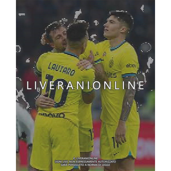 ESULTANZA DOPOGOL FRANCESCO ACERBI CON LAUTARO MARTINEZ E JOAQUIN CORREA - Inter vs Parma Ottavi di Finale Coppa Italia Frecciarossa 10-01-2023 ©Giampietri Paolo / AGENZIA ALDO LIVERANI SAS