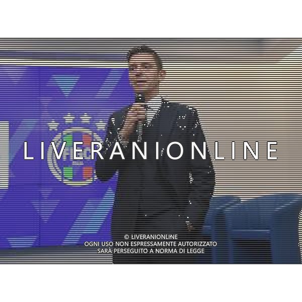 TVRG Presentazione fuorigioco semiautomatico nella foto Gianluca Rocchi designatore della CAN A-B Lissone (MB) 11-01-2023 Presso l\'International Broadcasting Center della Lega Serie A conferenza stampa di presentazione del Fuorigioco Semiautomatico S.A.O.T. in occasione della gara di EA Sports Supercup tra Milan e Inter in Arabia Saudita foto Roberto Garavaglia/ag. Aldo Liverani sas