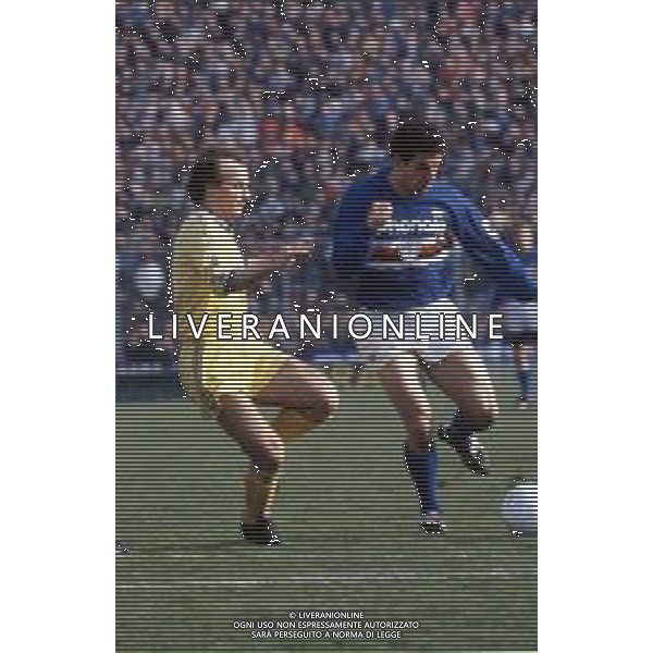 RETROSPETTIVA GIANLUCA VIALLI CALCIATORE NELLA FOTO CON LA MAGLIA DELLA SAMPDORIA NELL\'ANNO 1986-1987 CON MAURO FERRONI (VERONA) FOTO DFP/ ARCHIVIO AGENZIA ALDO LIVERANI