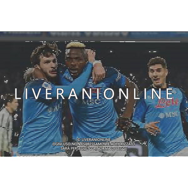 NAPOLI - JUVENTUS CAMPIONATO CALCIO SEIRE A TIM 13.01.2023 NELLA FOTO ESULTANZA Khvicha Kvaratskhelia Victor Osimhen e Giovanni di Lorenzo ©MOSCA / AGENZIA ALDO LIVERANI SAS